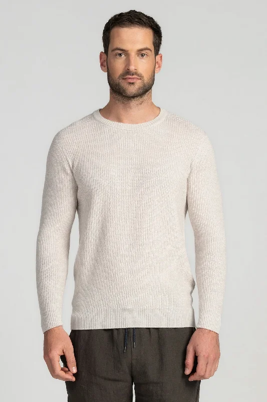 Mens Textured Rib Crew - Ecru