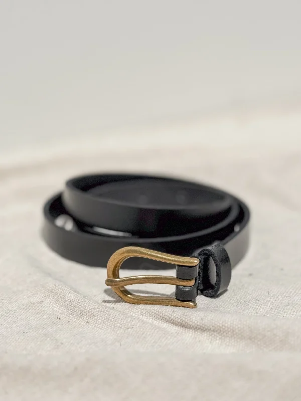 Thin Leather Belt in Black