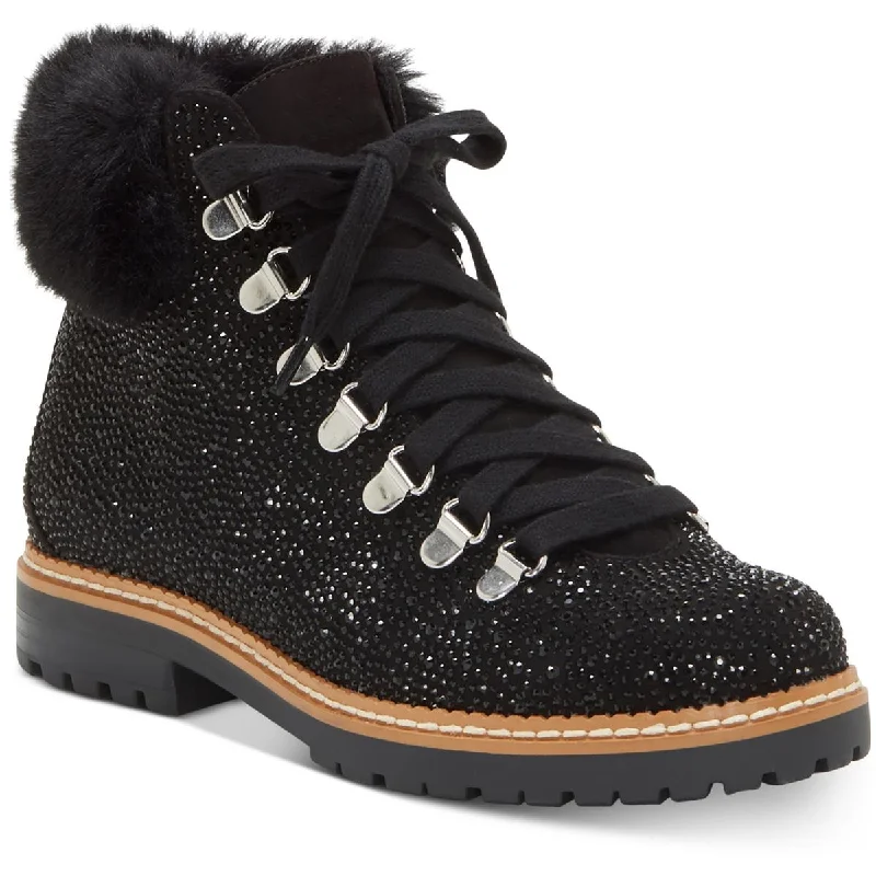 Womens Rhinestone Faux Fur Booties