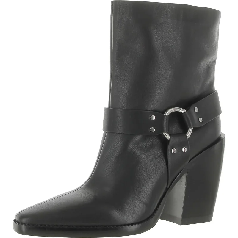 Womens Leather Block Heel Booties