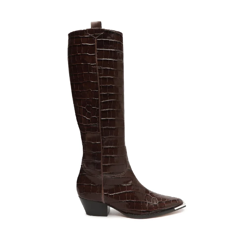 Tessie Casual Up Crocodile-Embossed Leather Boot