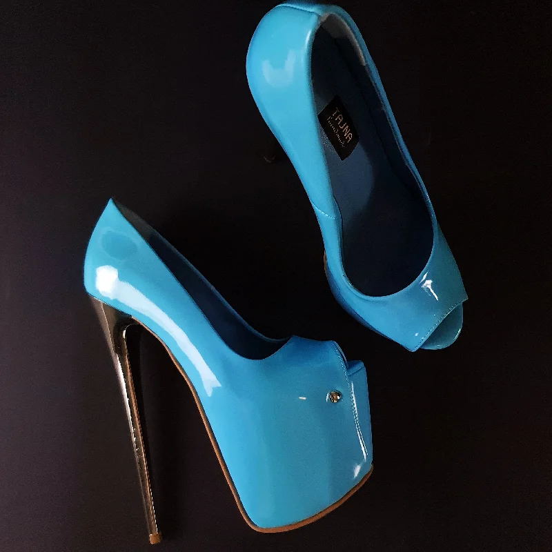 Baby Blue Gloss Peep Toe Metallic High Heels