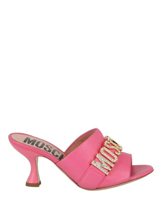 Moschino Womens Logo Embellished Heel Sandal