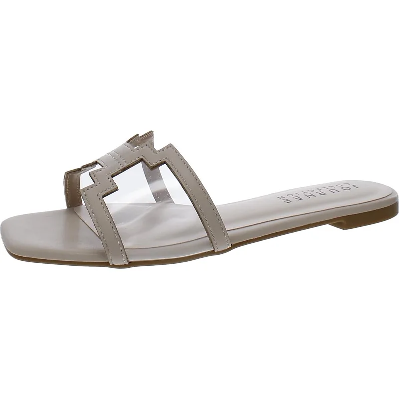 Womens Faux Leather Slide Sandals