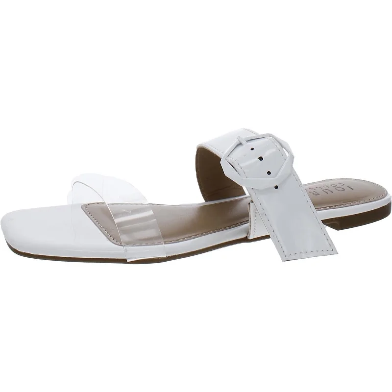 Womens Faux Leather Slide Sandals