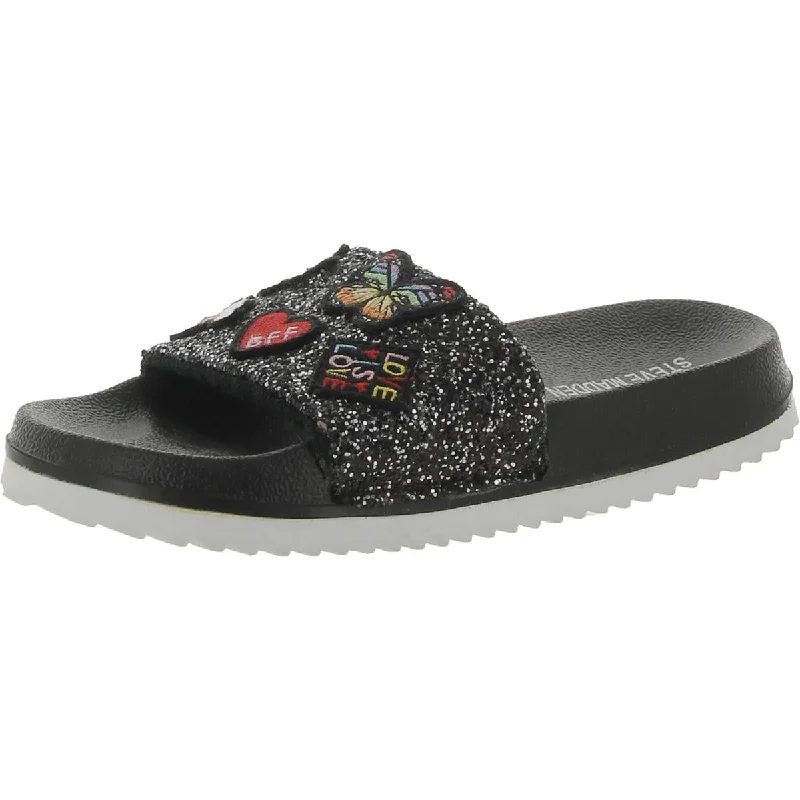 Womens Glitter Textured Slide Sandals