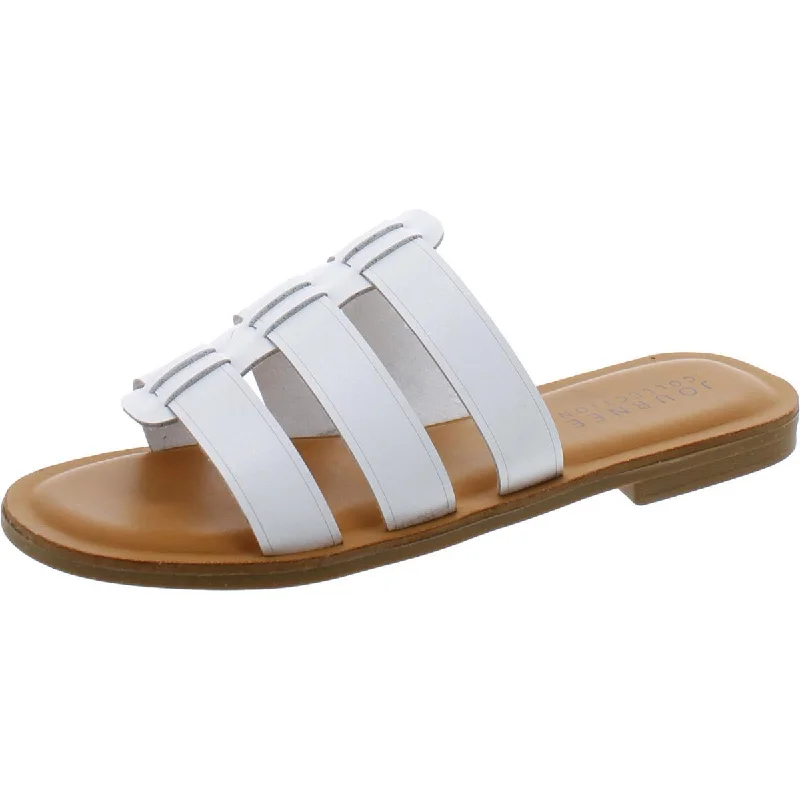 Womens Patent Open Toe Slide Sandals