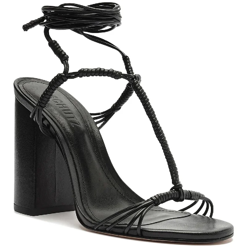 Amunet Block Womens Faux Leather T-Strap Strappy Sandals