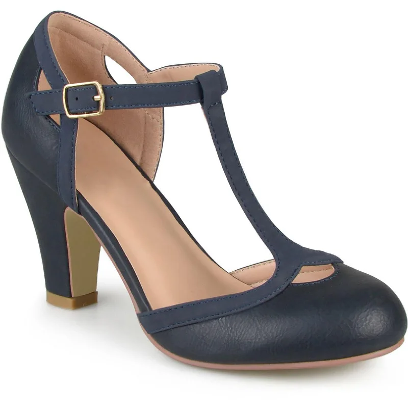 Olina Womens Faux Leather T-Strap Mary Jane Heels