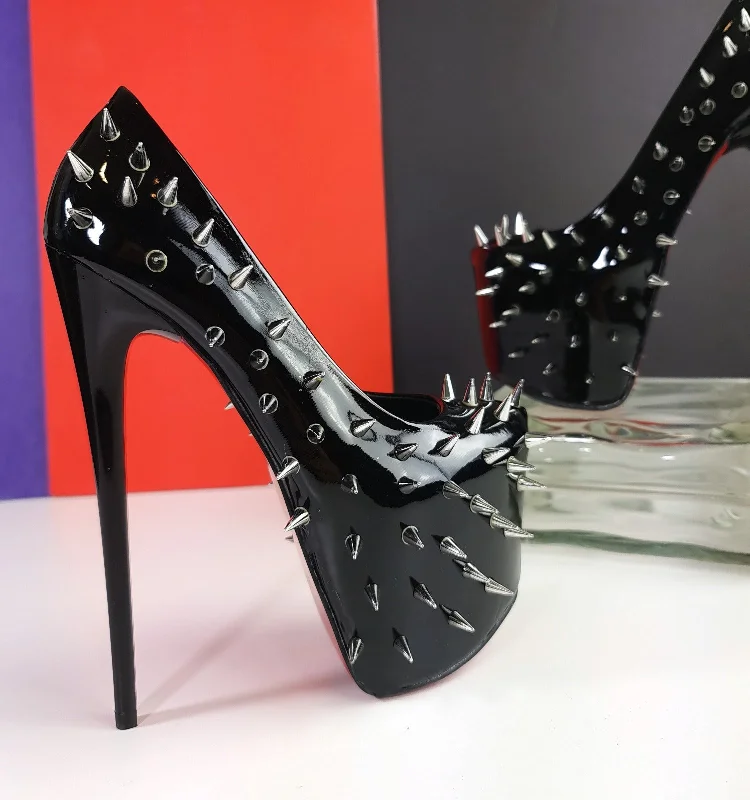 Black Gloss Spike Stutted Platform High Heels