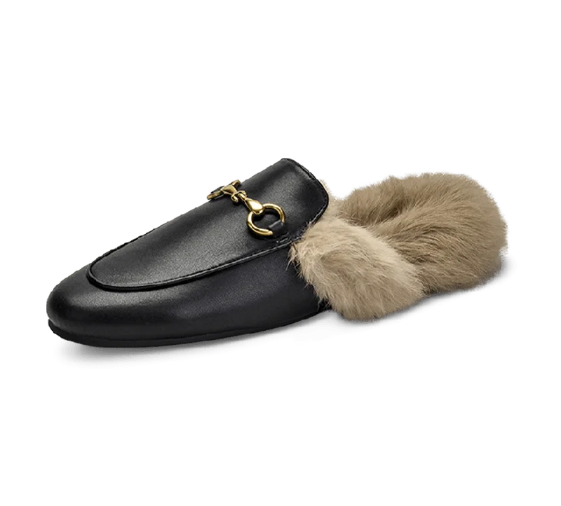 Addy Buckled Flat Mules with Furs