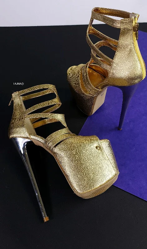 Metallic Gold Ankle Cut Platform High Heels