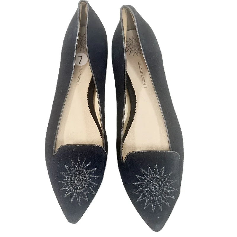 Navy Shoes Flats By Marchesa Voyage, Size: 7