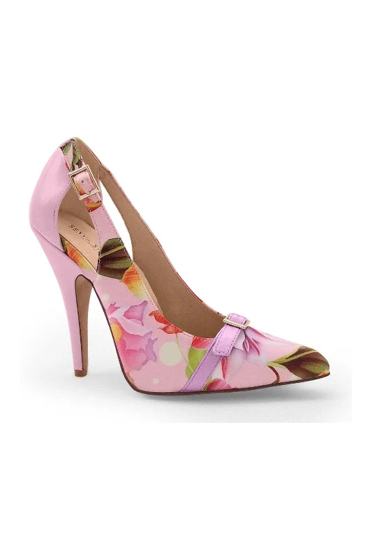 Flirty Floral Print Pump with Buckle Detail