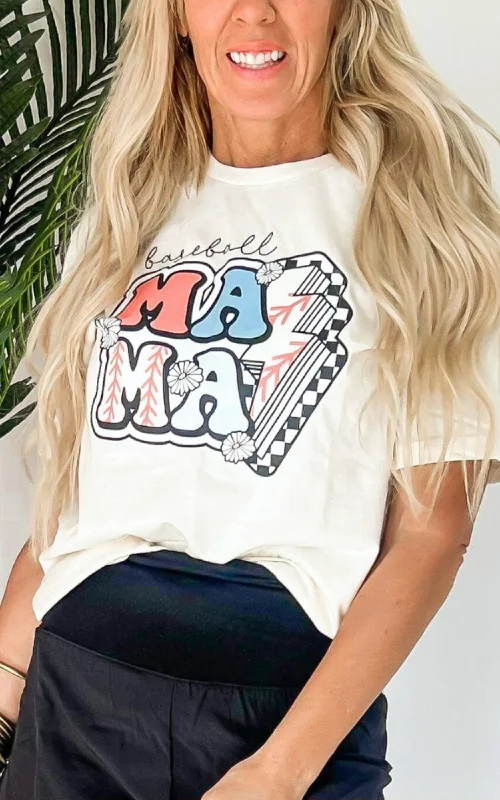 Baseball Flower Mom Graphic T-shirt*