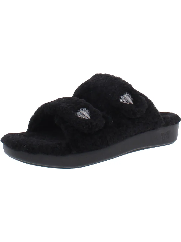 Chillery Womens Faux Fur Adjustable Slide Slippers