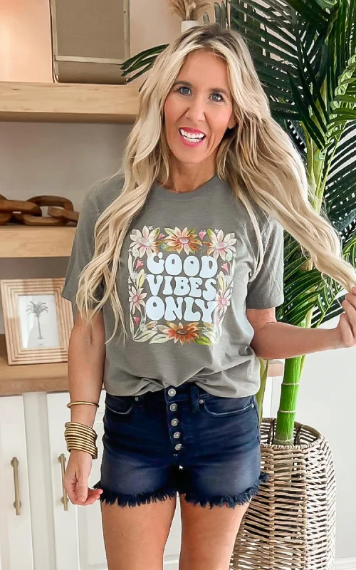 Olive GOOD VIBES ONLY Graphic T-shirt